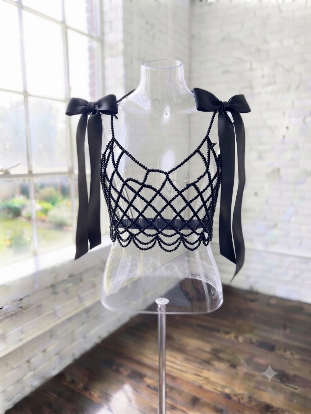 Black Beaded Tie-Shoulder Crop Top With Express FAUX leather Crop Tank LARGE